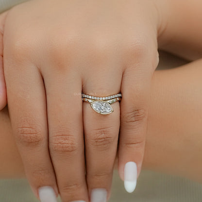 East West Old Mine Marquise Cut Curved Bridal Ring Set Ring