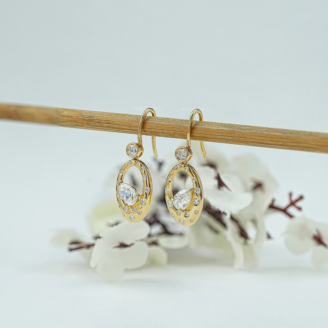 Old Mine Pear Diamond Flush Set Drop Earrings Earring
