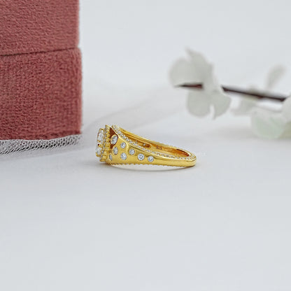 Old Mine Pear Diamond Halo Wide Flush Set Ring