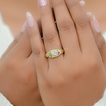 Old Mine Pear Diamond Halo Wide Flush Set Ring