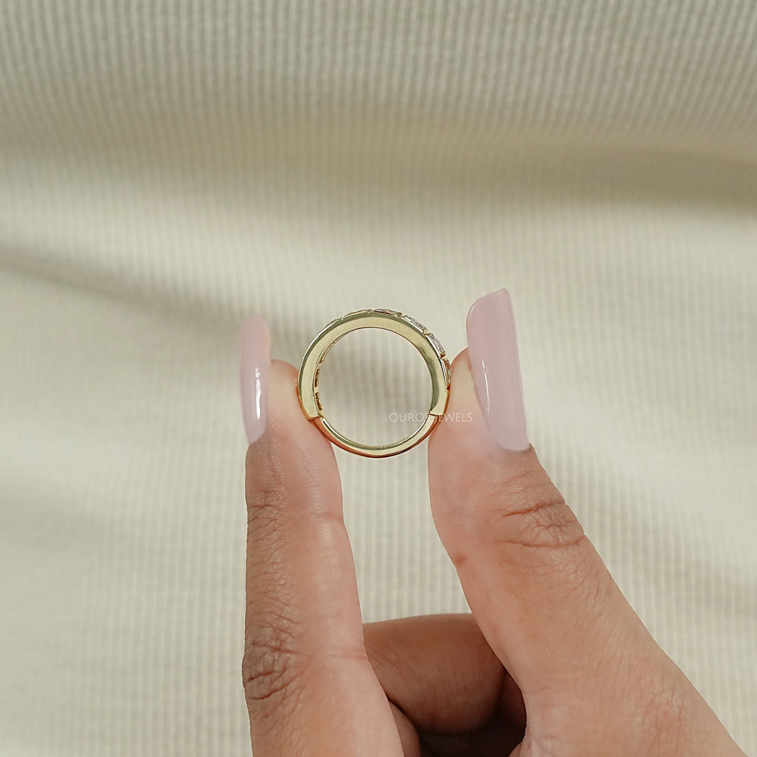 Bezel Set French Cut Diamond Half Eternity Band Ring