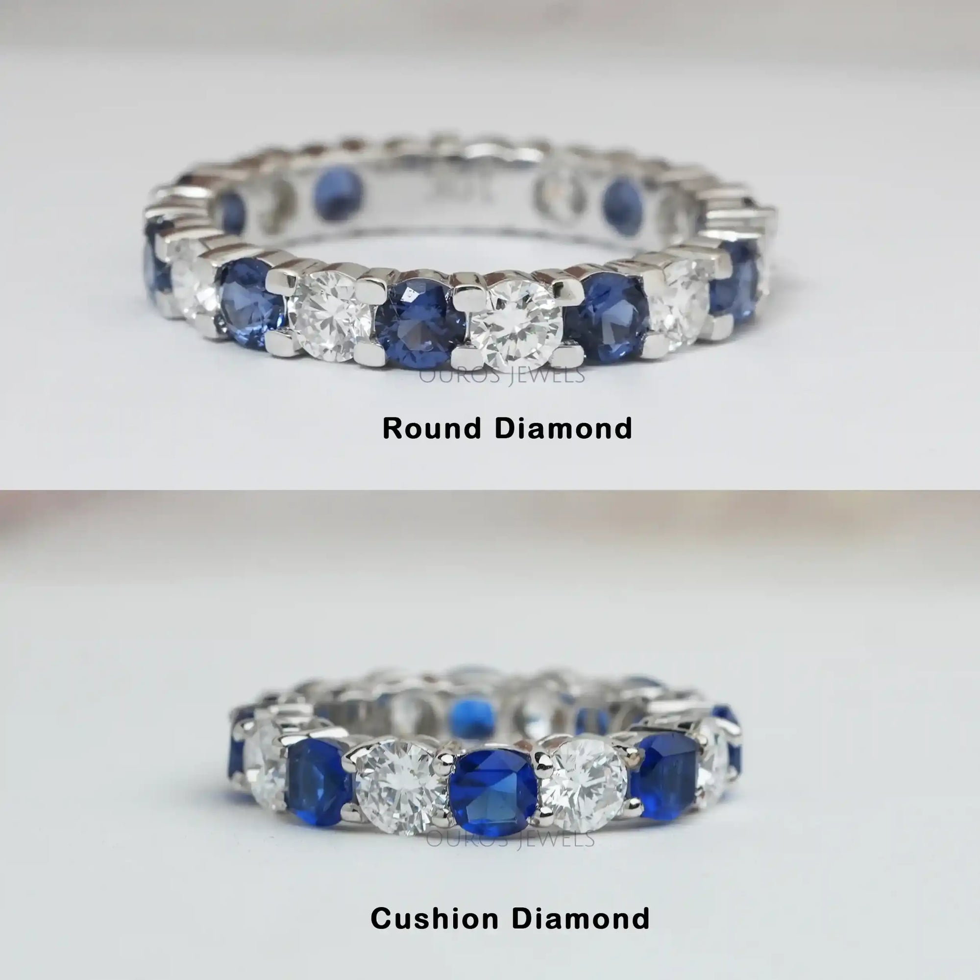 Cushion And Round Cut Diamond Eternity Band Rings