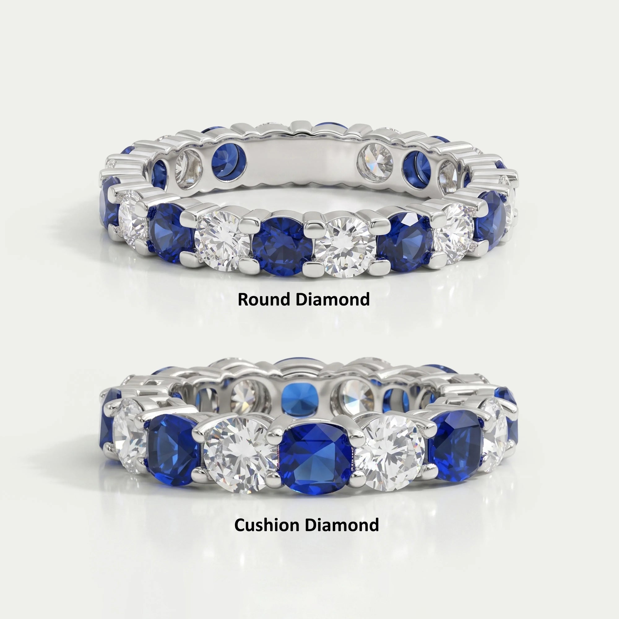 Cushion And Round Cut Diamond Eternity Band Rings