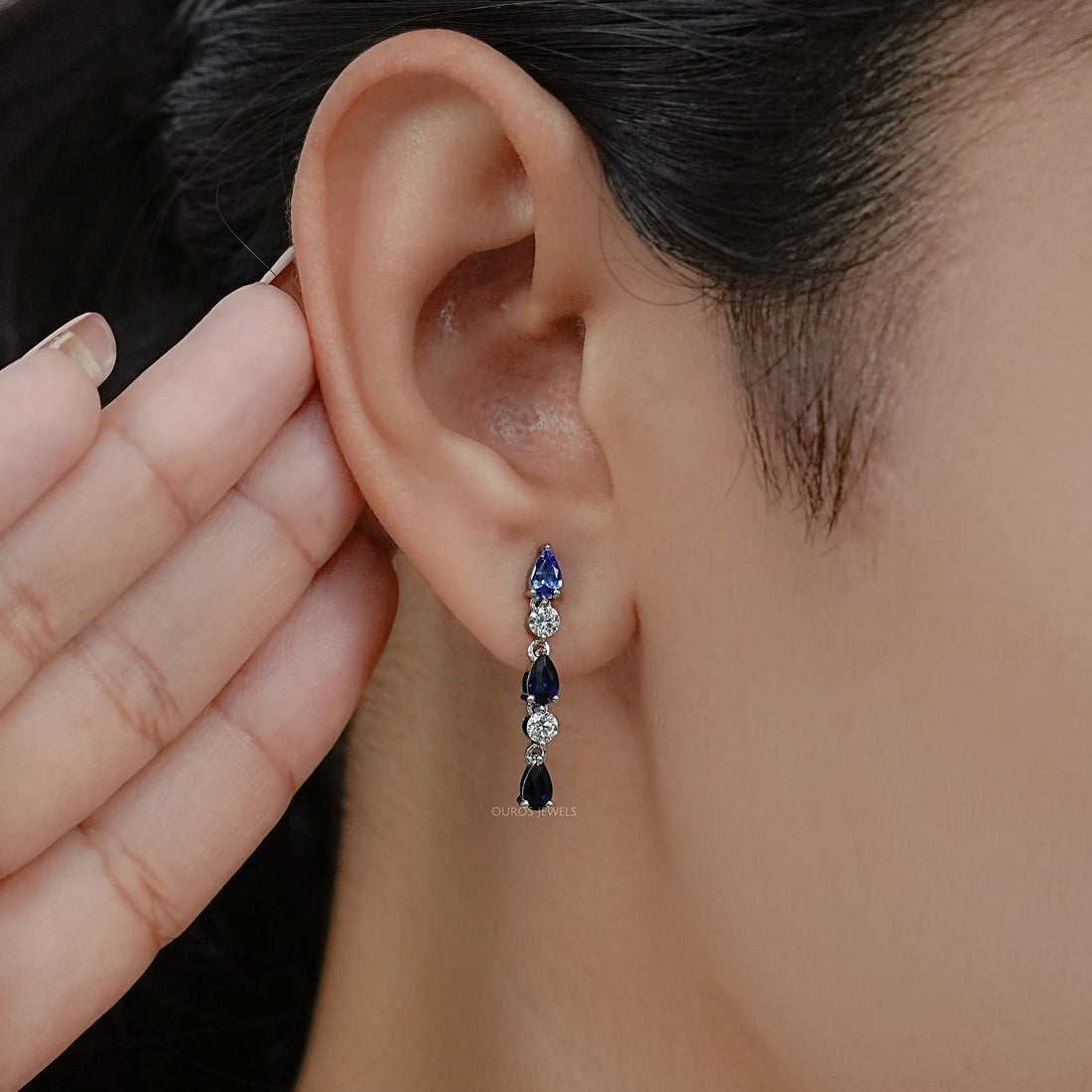 Blue Pear Cut Gemstone Drop Dangle Earrings Earring