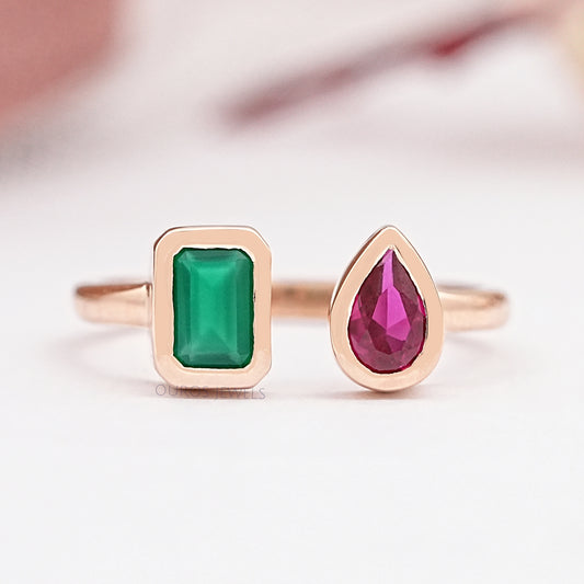 Rose Gold Open Cuff Gemstone Ring Rings