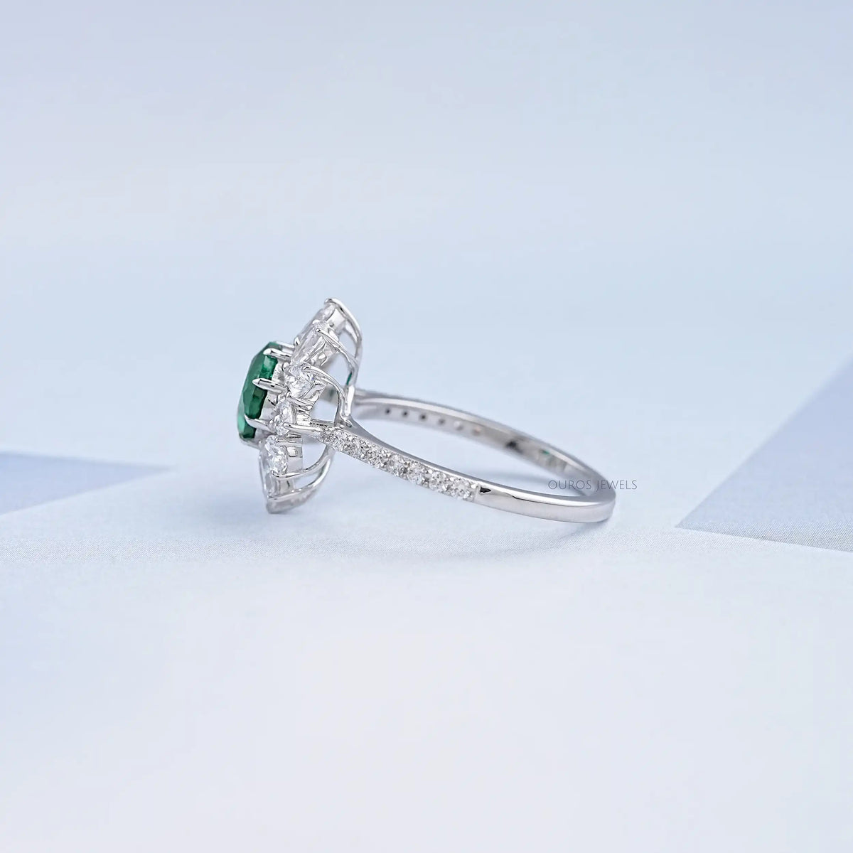 Green Cushion And Lab Diamond Halo Ring