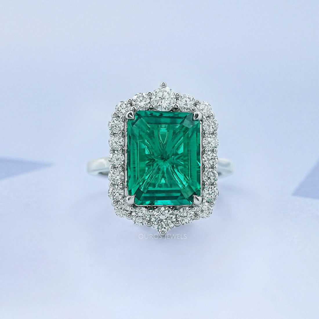 Green Emerald Gemstone Halo Engagement Ring Rings