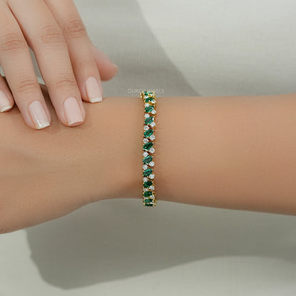 Shield Cut Green Gemstone And Diamond Bracelet Bracelet