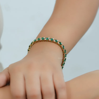 Shield Cut Green Gemstone And Diamond Bracelet Bracelet