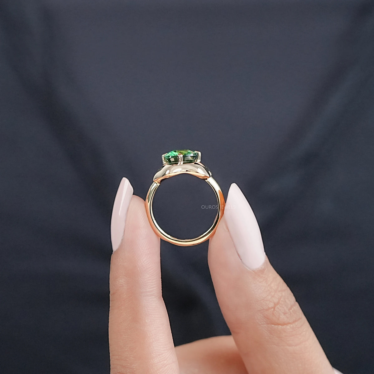 Green Cushion Gemstone Solitaire Engagement Ring