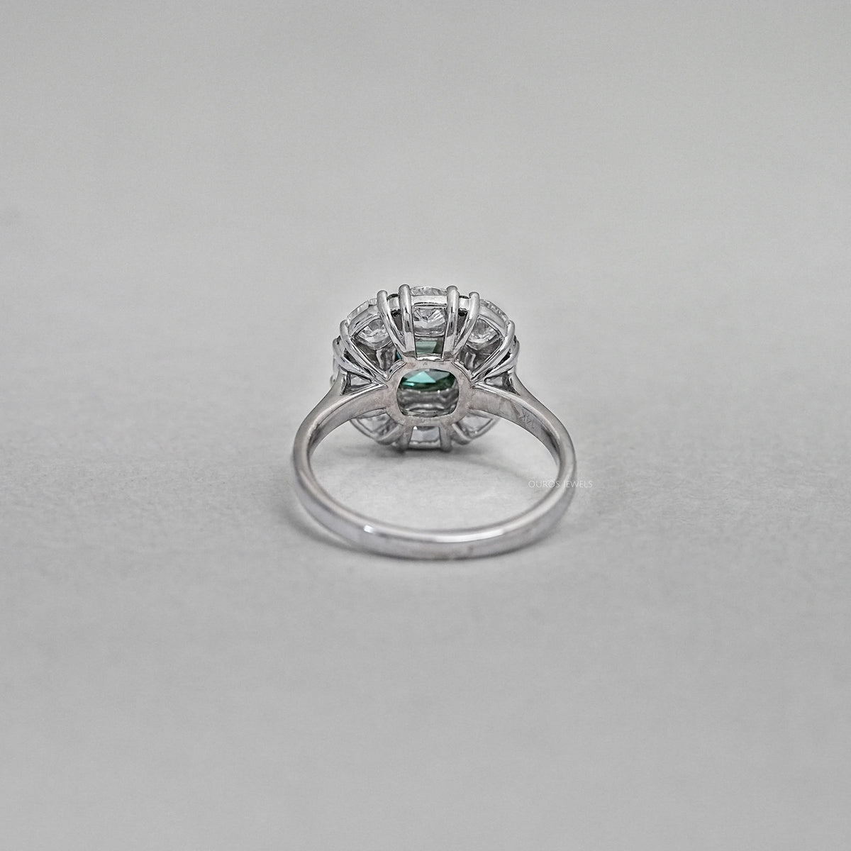 Green Cushion Diamond Halo Engagement Ring