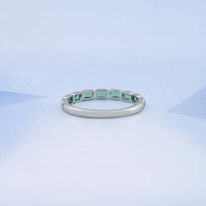 East West Green Radiant Gemstone Half Eternity Band Rings
