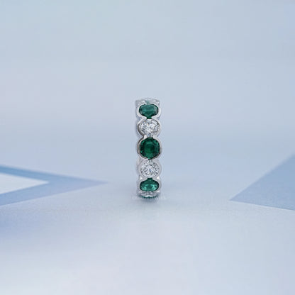 Green Zambian Cushion Half Bezel Wedding Band Ring