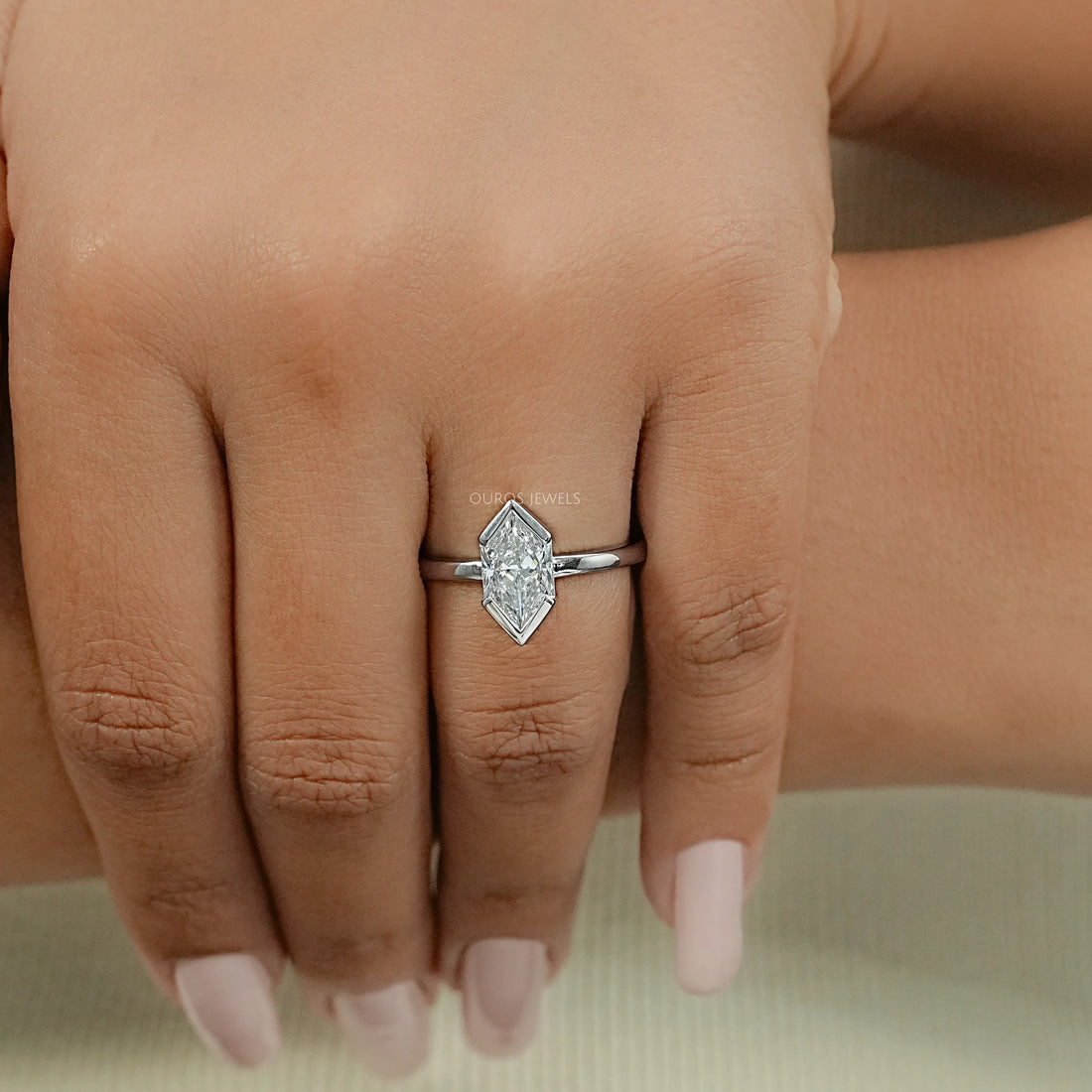 Half Bezel Dutch Marquise Diamond Solitaire Ring Ring