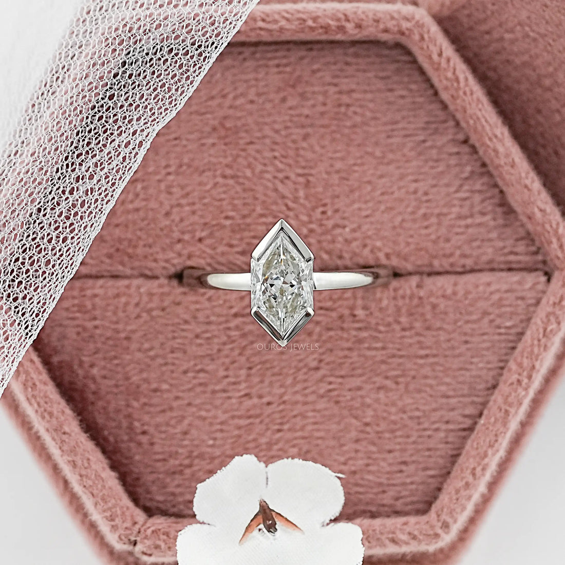 Half Bezel Dutch Marquise Diamond Solitaire Ring Ring