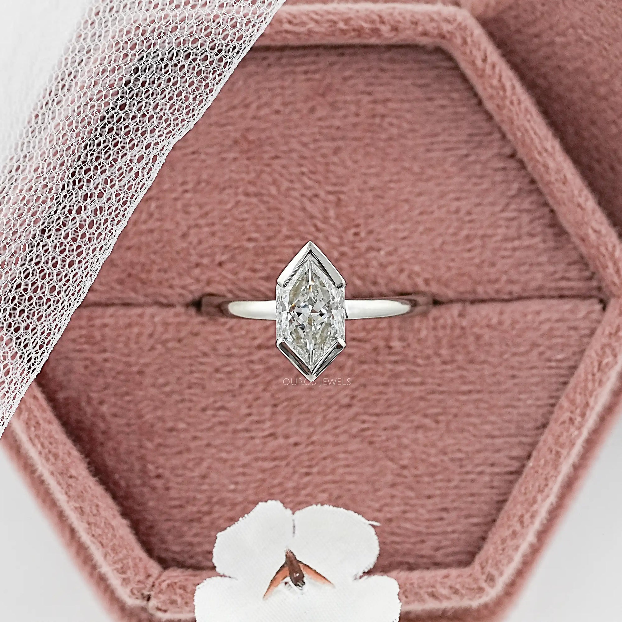 Half Bezel Dutch Marquise Diamond Solitaire Ring Ring
