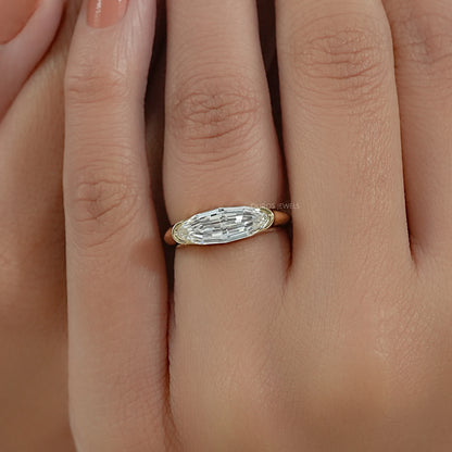 Half Bezel East West Step Cut Moval Diamond Ring Ring