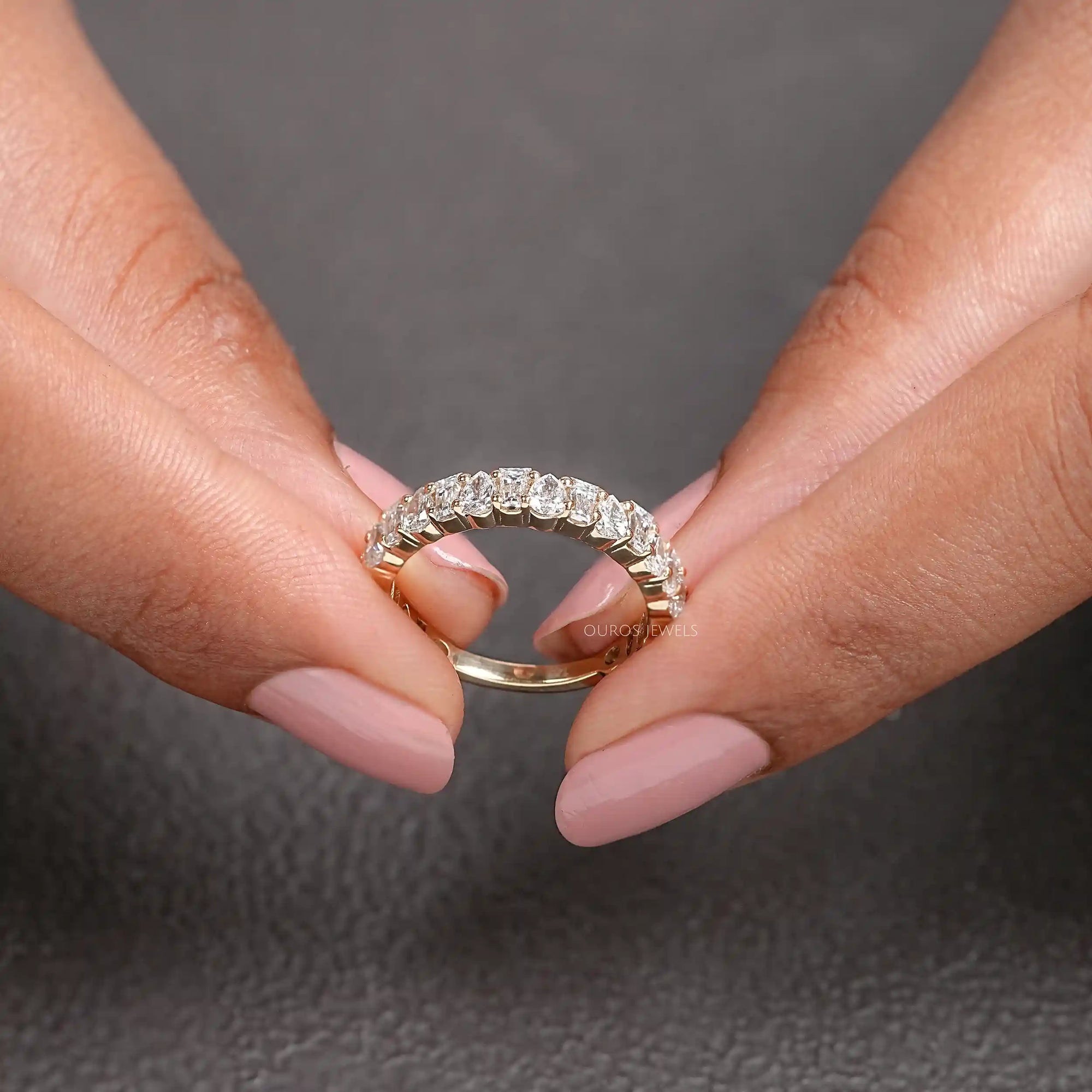 Tapered Baguette and Pear Diamond Half Eternity Wedding Band Rings