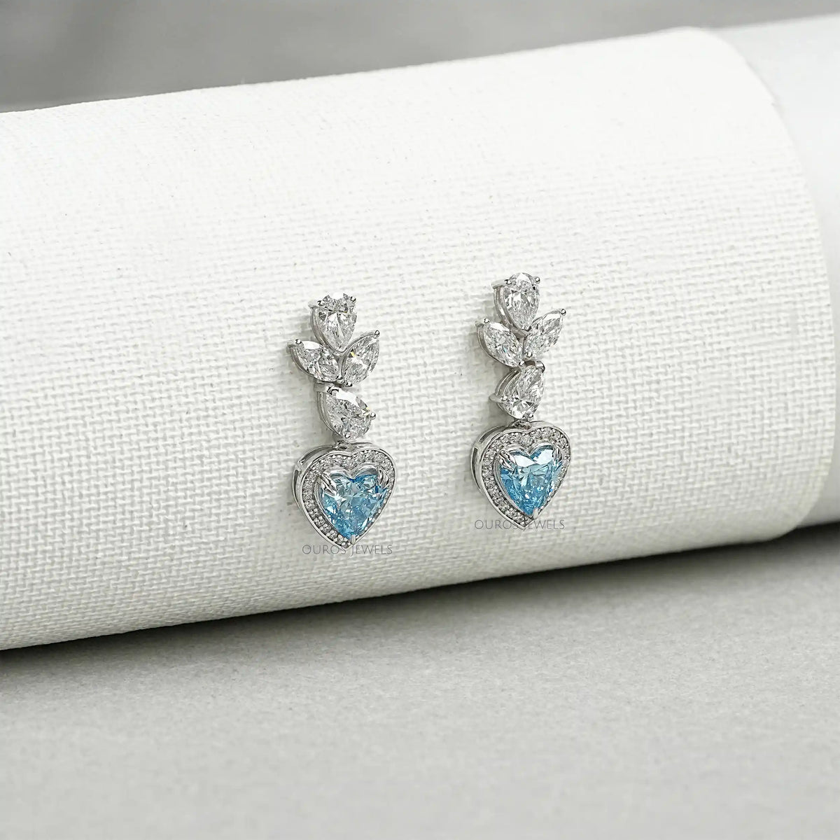 Blue Heart Halo Diamond Dangle Earrings Earrings