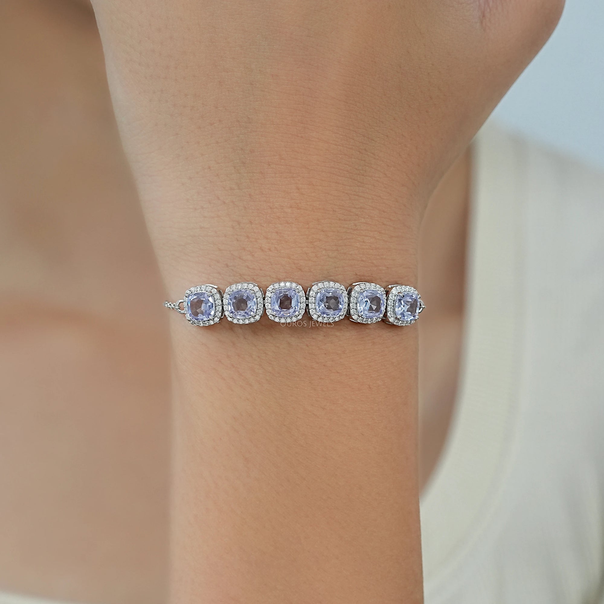 Light Purple Square Cushion Gemstone Halo Bracelet Bracelet