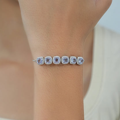 Light Purple Square Cushion Gemstone Halo Bracelet Bracelet