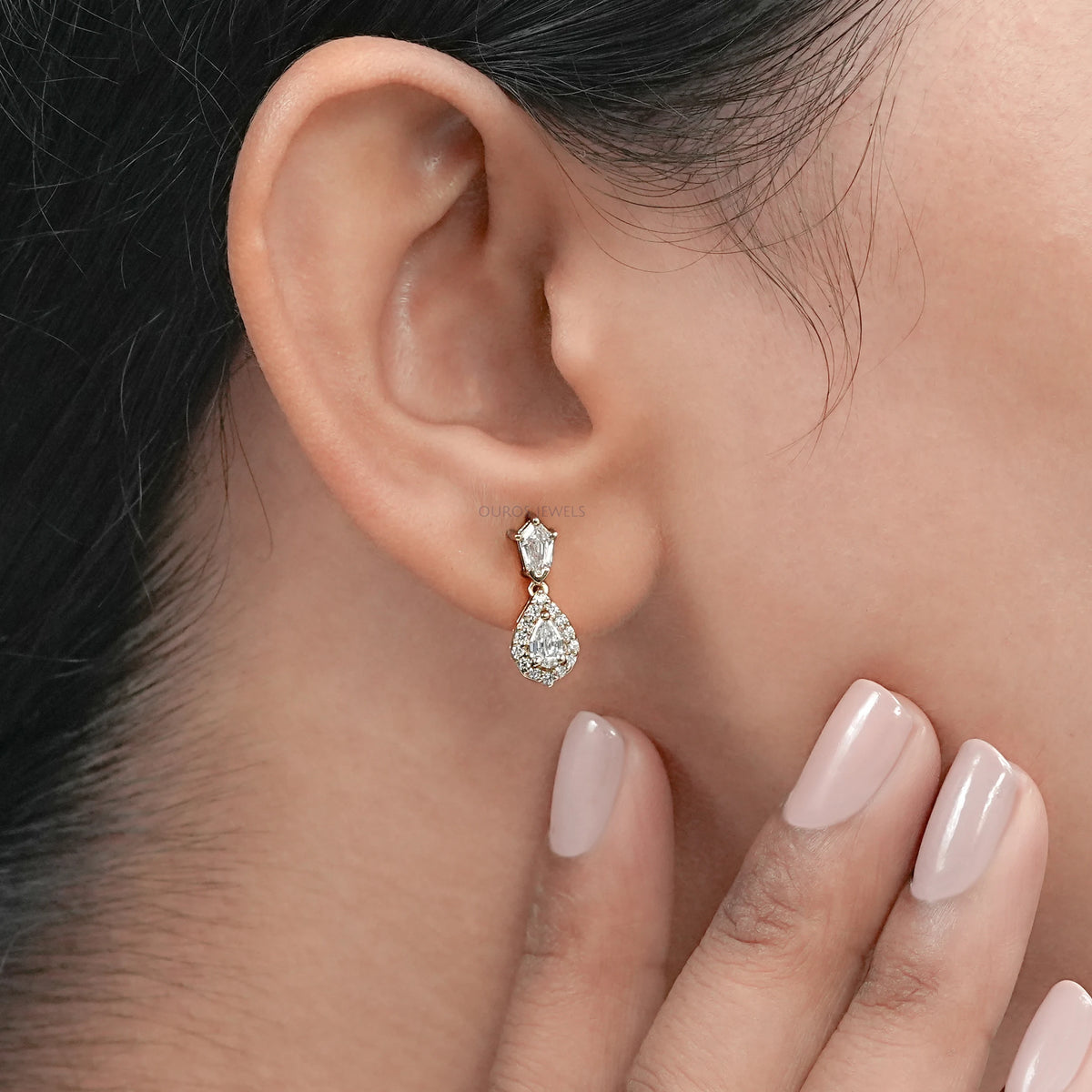 Halo Diamond Step Cut Pear Dangle Earrings Earring