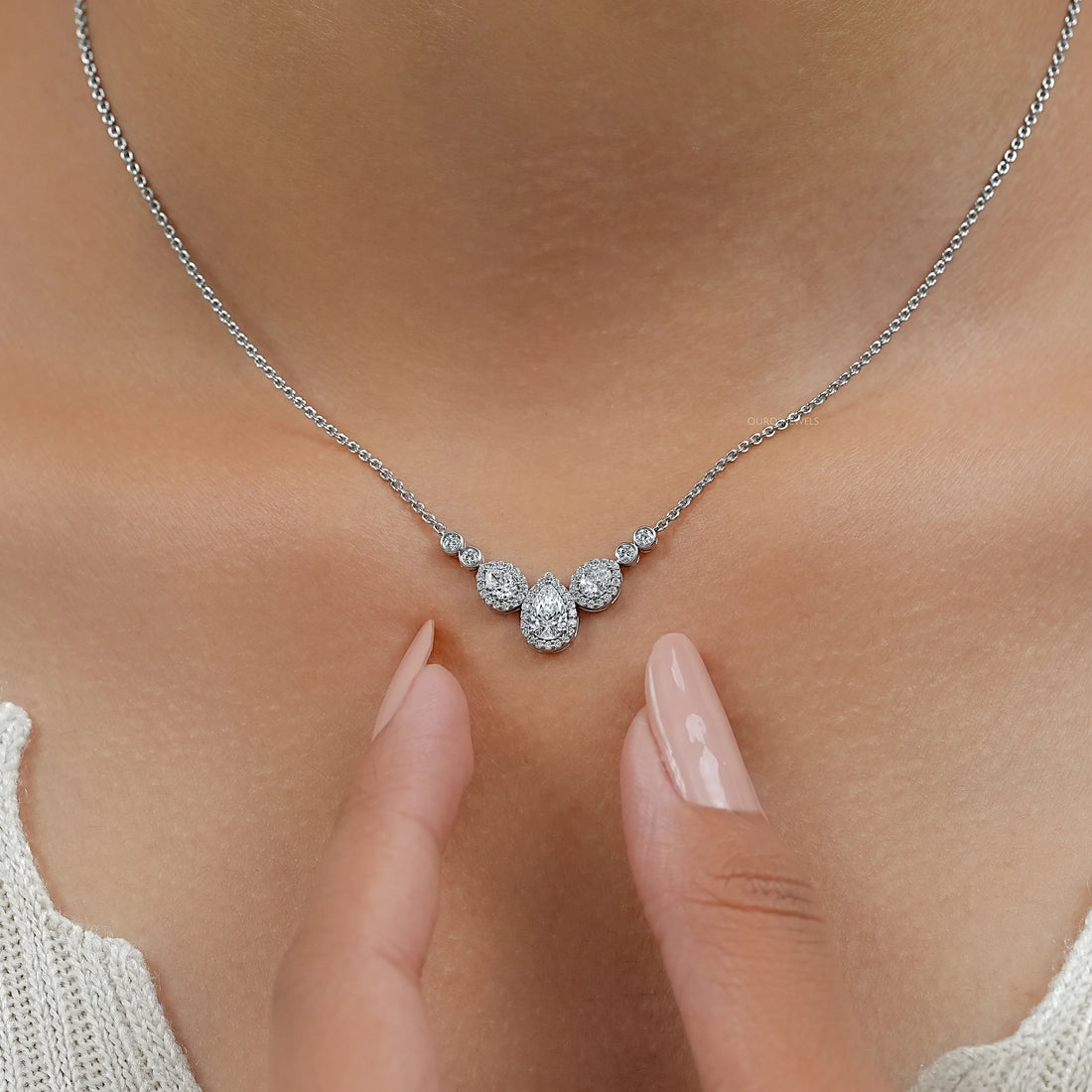 Pear Cut Halo Teardrop Chain Necklace Necklaces