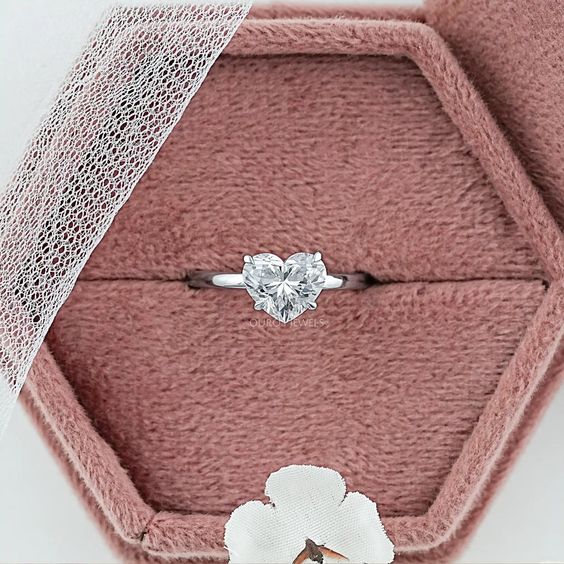 Heart Diamond Tulip Set Solitaire Ring Ring
