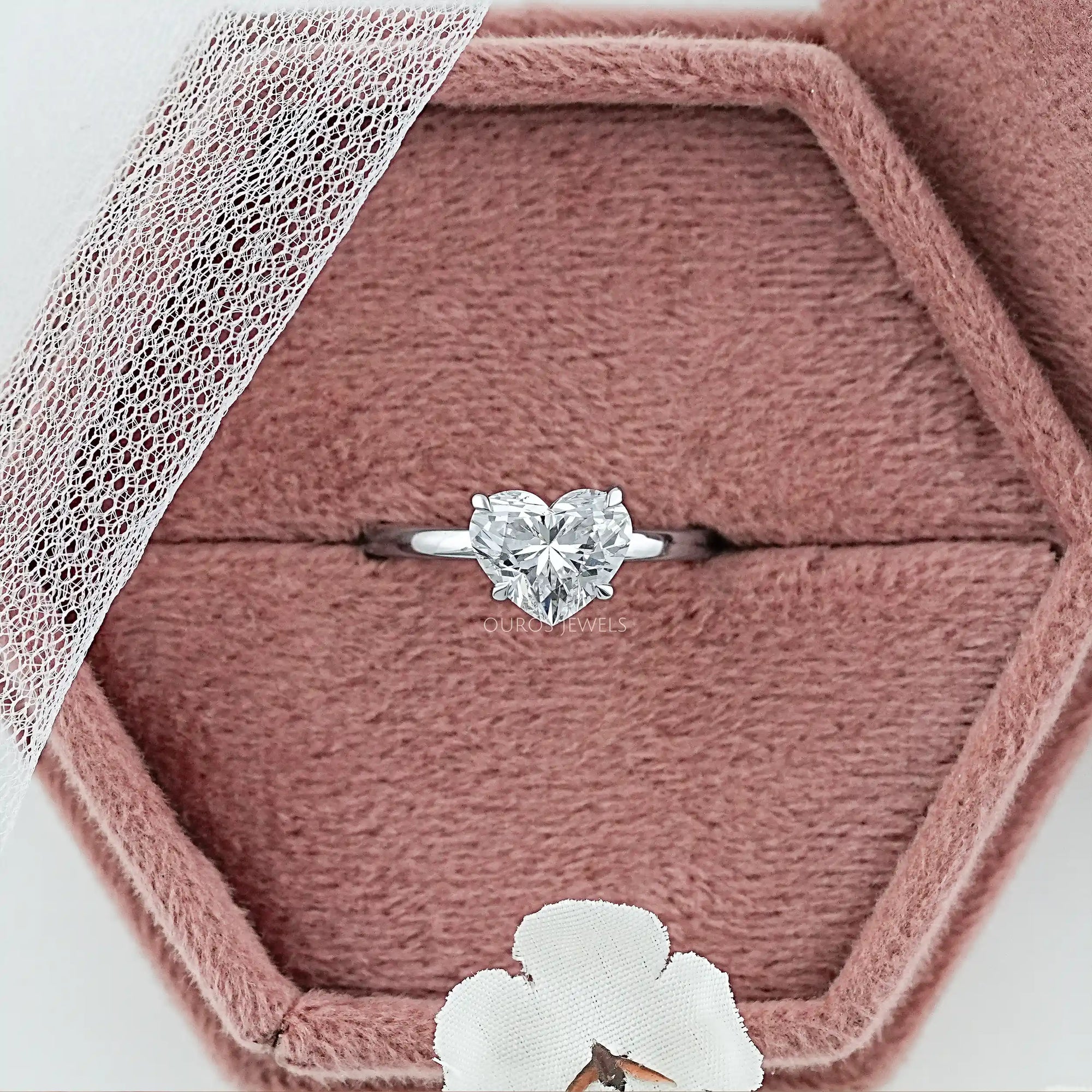 Heart Diamond Tulip Set Solitaire Ring Ring
