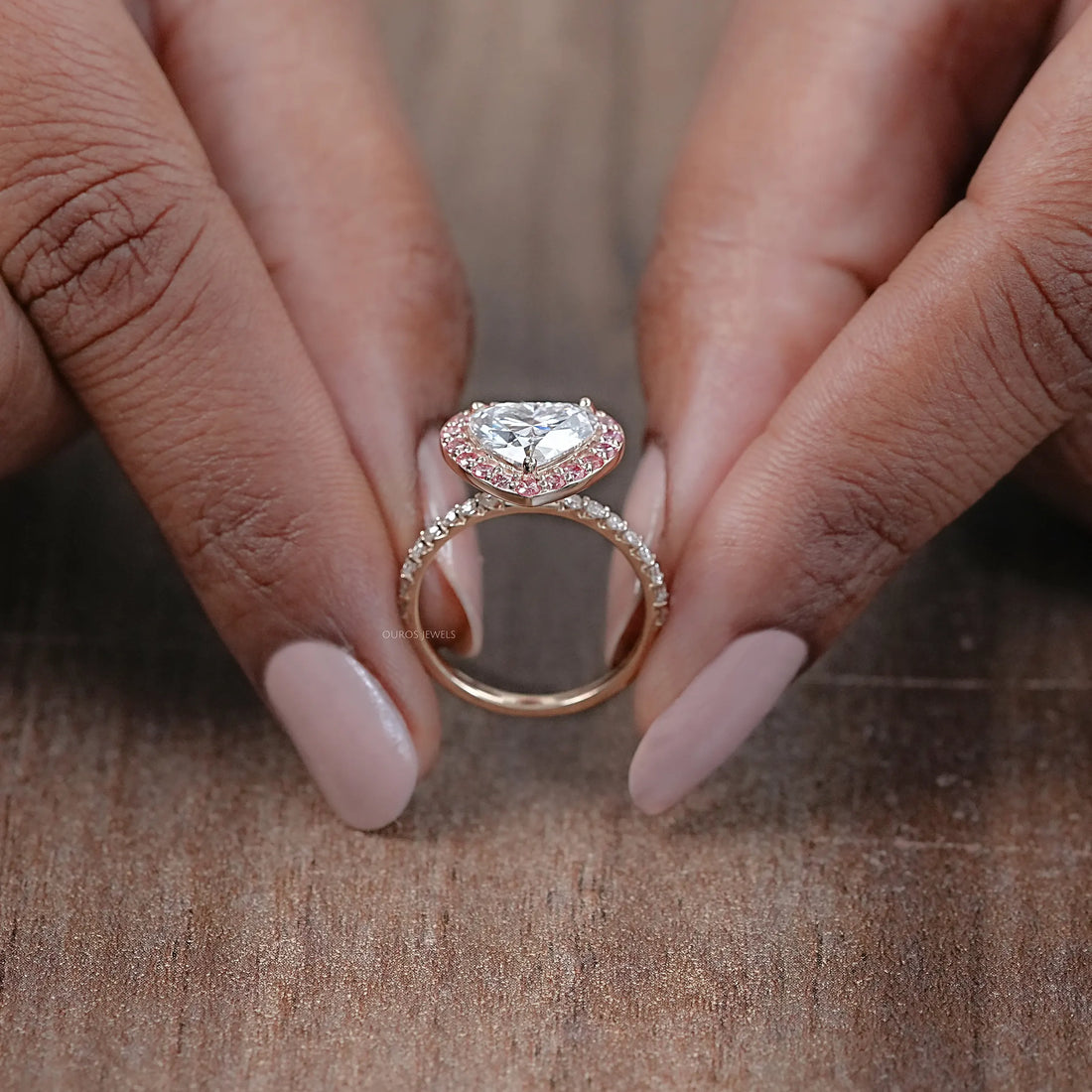 Heart Lab Diamond Pink Halo Engagement Ring Rings