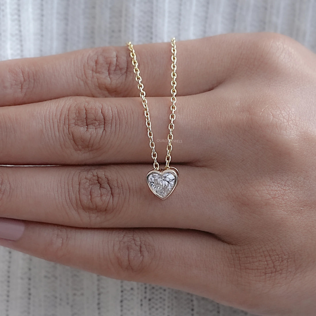 Heart Cut Lab Diamond Solitaire Bezel Pendant Necklaces