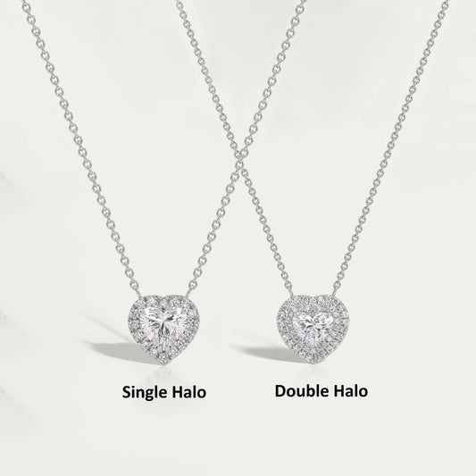 Heart Cut Lab Grown Diamond Double Halo Pendant Necklaces