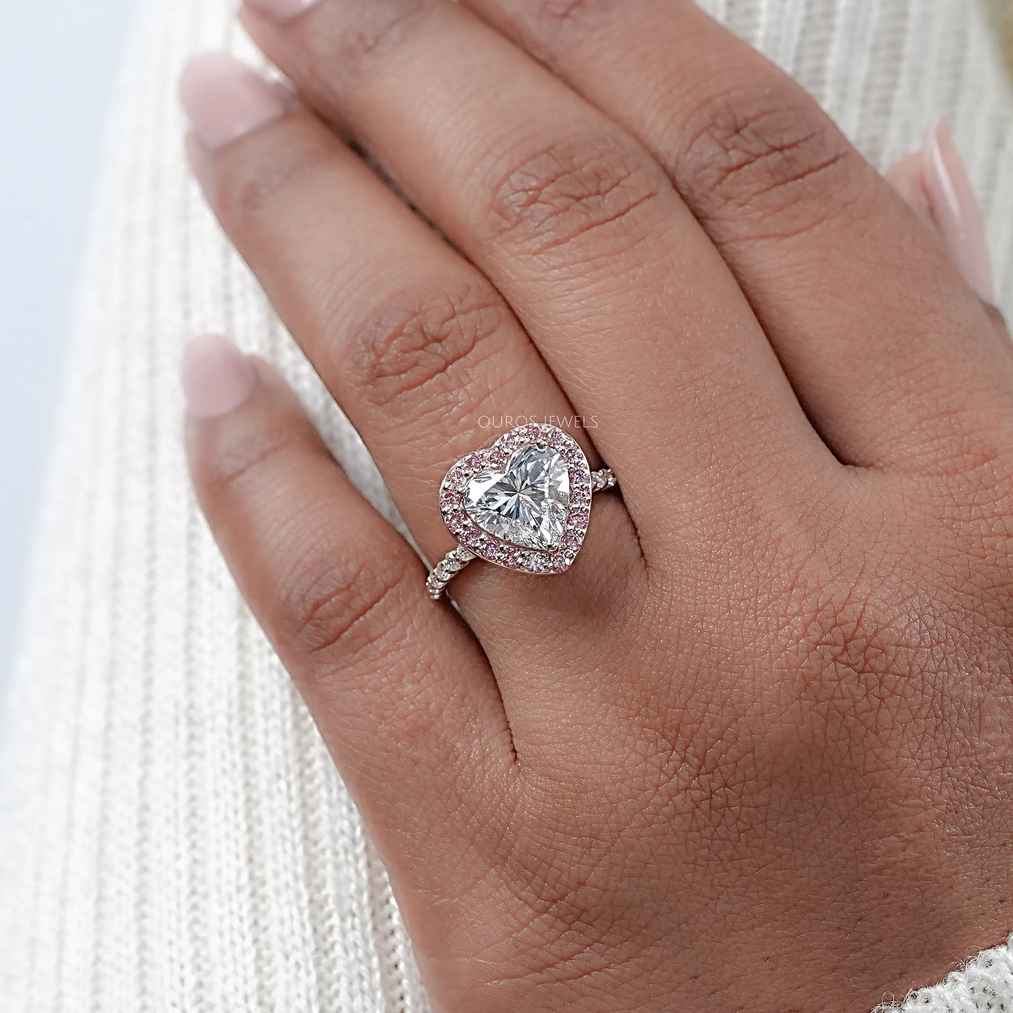 Heart Lab Diamond Pink Halo Engagement Ring Rings