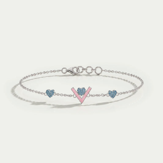 Heart Shaped Blue Round Diamond Bracelet For Baby Girl