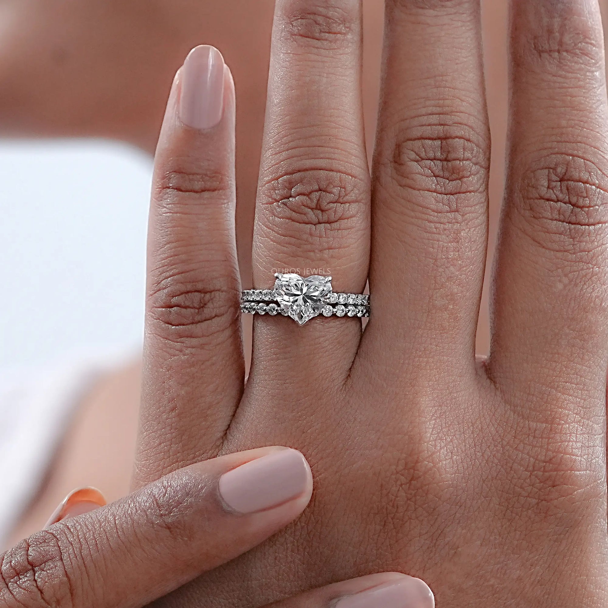 Heart Cut Solitaire Diamond Accent Bridal Ring Set Rings