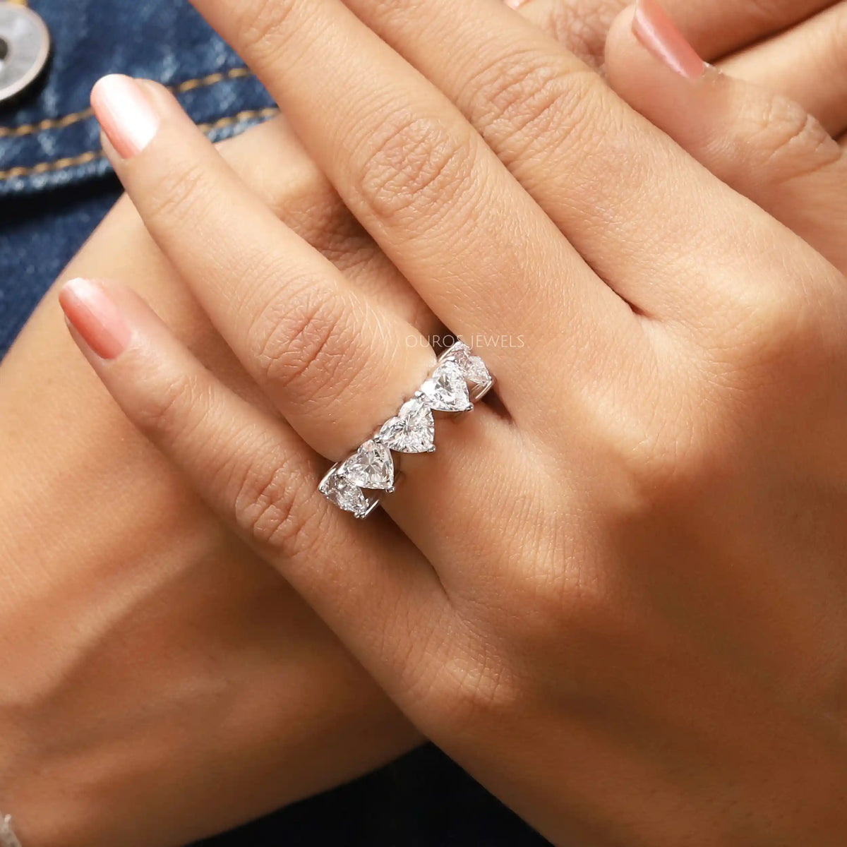 Heart Cut Lab Grown Diamond Five Stone Ring Rings