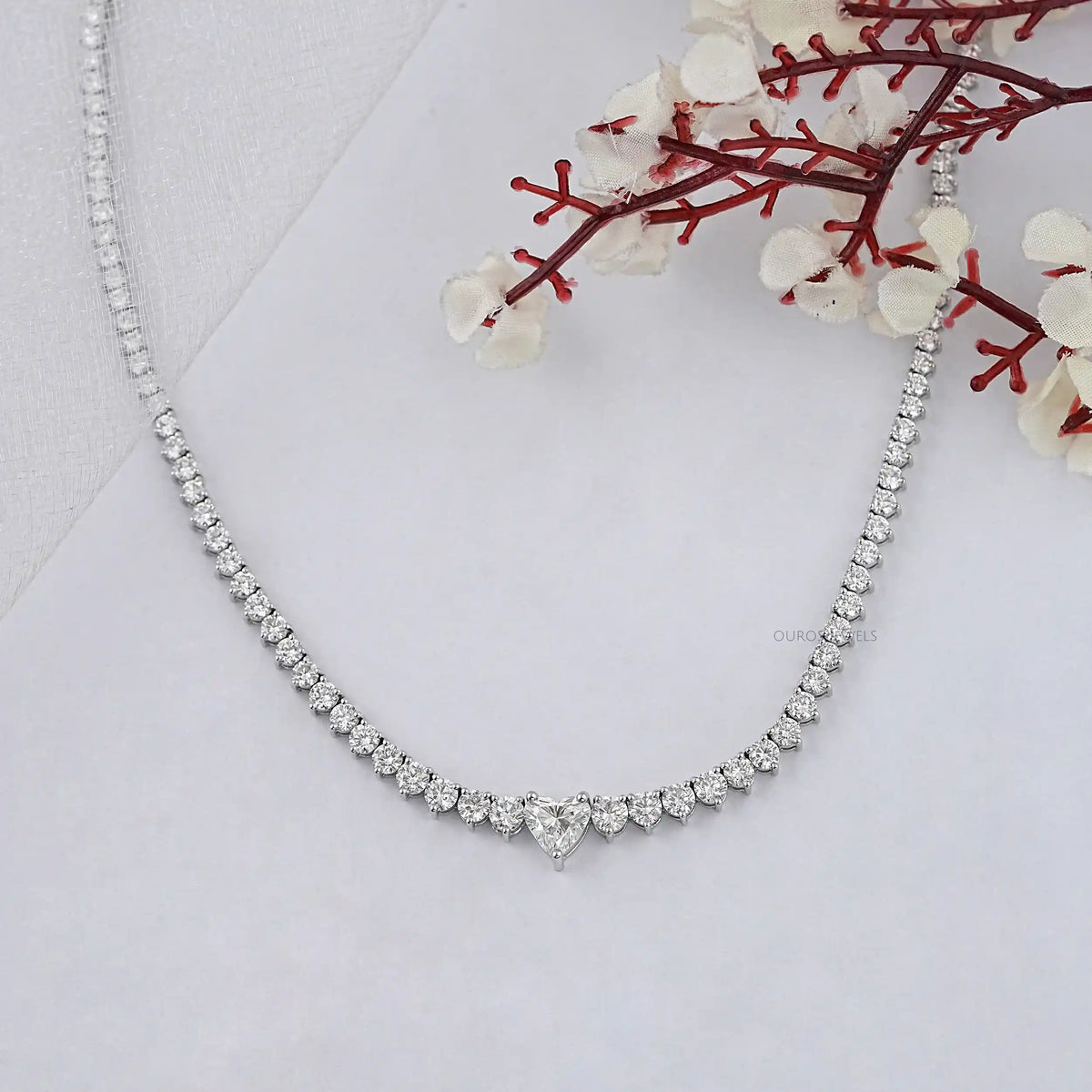 Heart And Round Lab Diamond Tennis Necklace Necklaces
