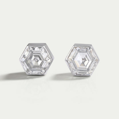 Hexagon Bezel Set Stud Earring