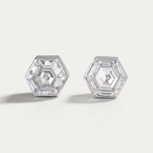 Hexagon Bezel Set Stud Earring