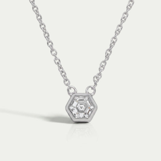 Hexagon Cut Bezel Set Solitaire Pendant Necklaces