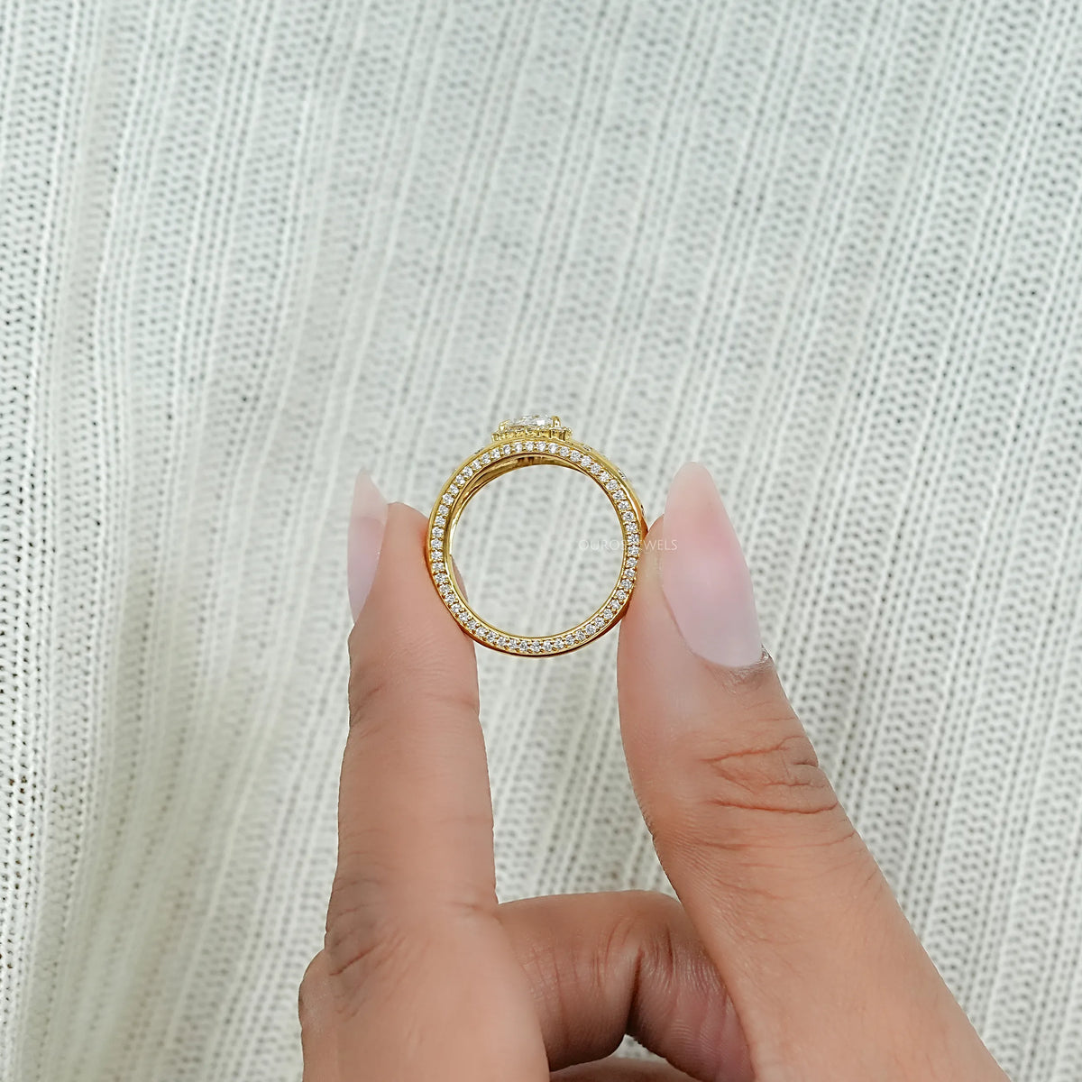 Old Mine Pear Diamond Halo Wide Flush Set Ring