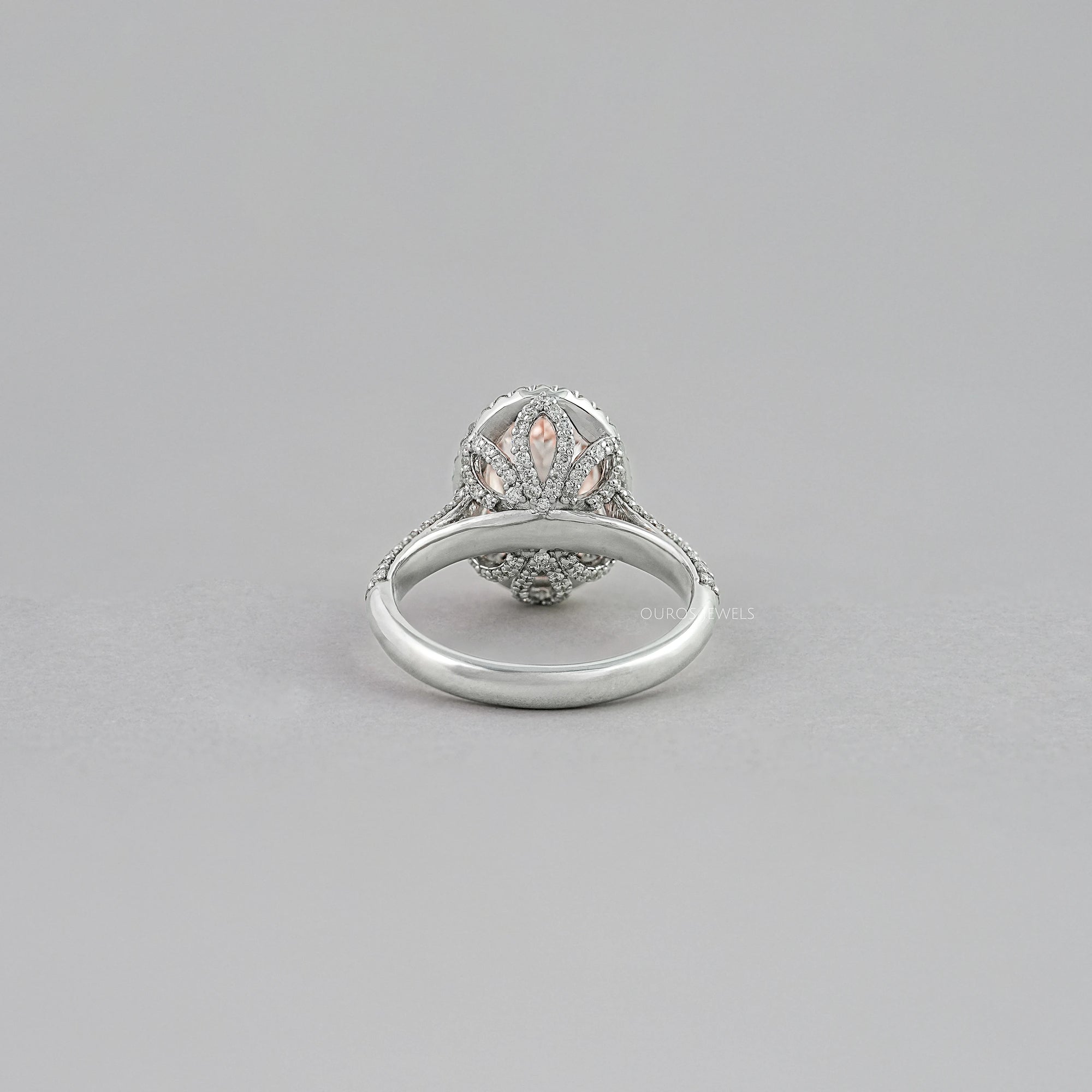 Fancy Pink Oval Diamond Pave Set Accent Ring Ring