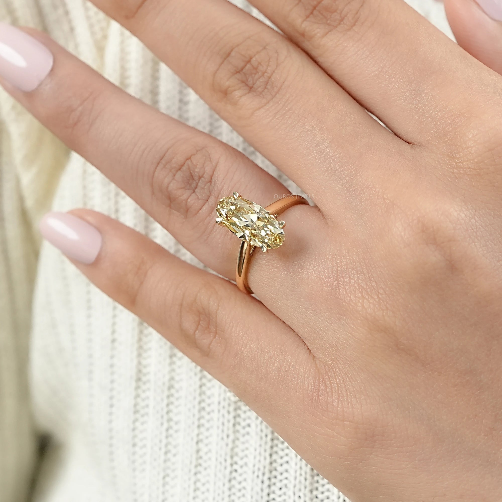 Fancy Yellow Old Mine Moval Cut Solitaire Engagement Ring Rings