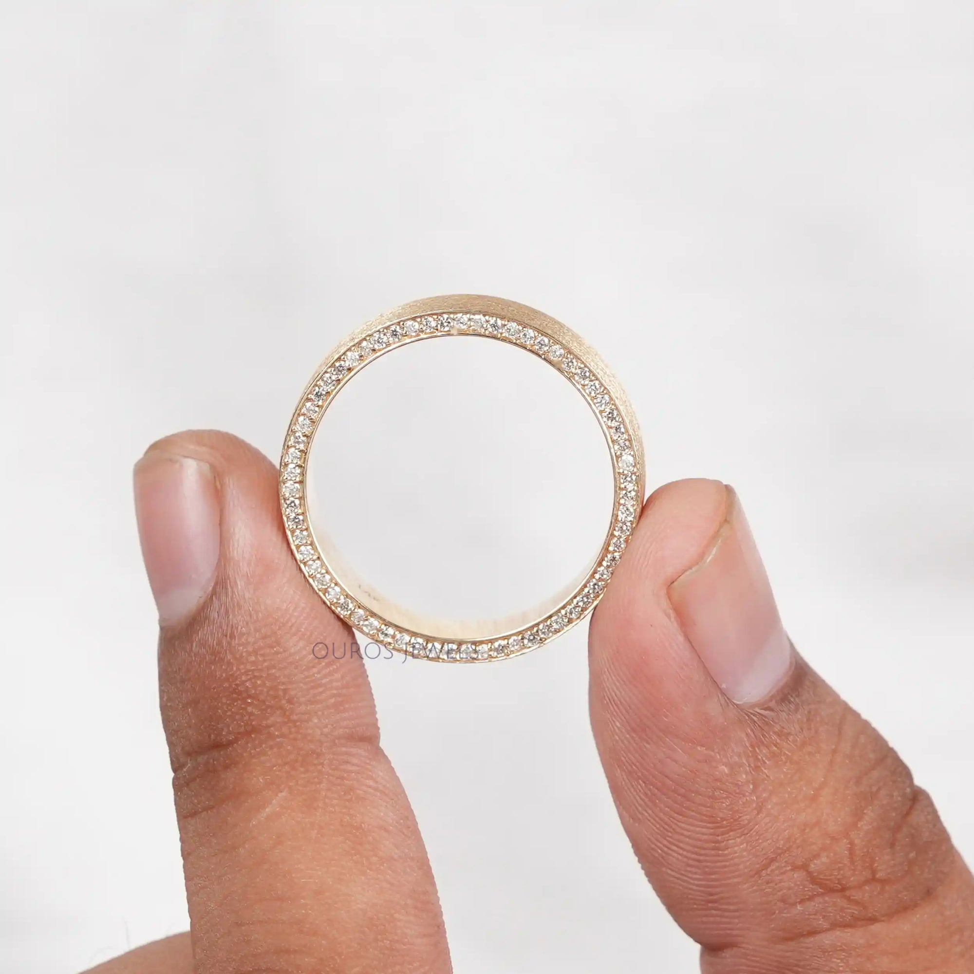 Brushed Hidden Round Diamond Wedding Band For Men