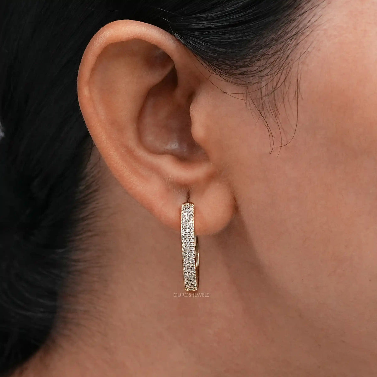 Pave Set Round Diamond Hoop Earrings Earrings