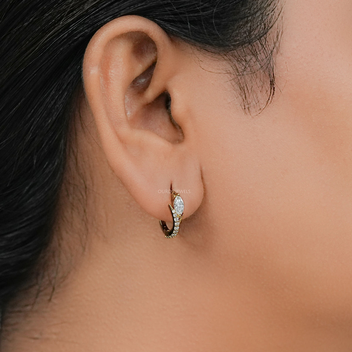 Old Mine Moval Lab Diamond Huggie Hoop Earrings Earring