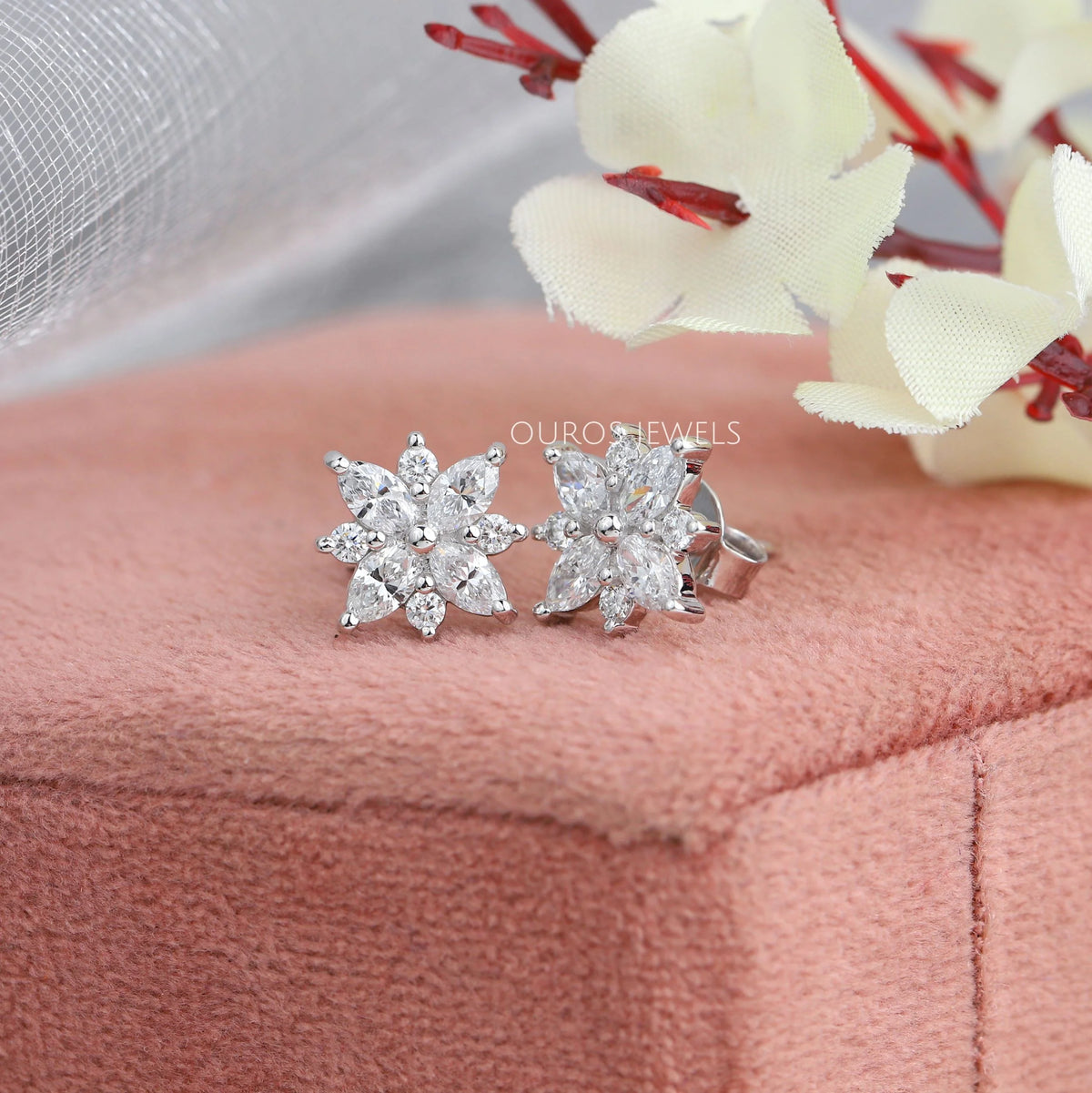 Cluster Diamond Marquise Stud Gold Earrings Earring