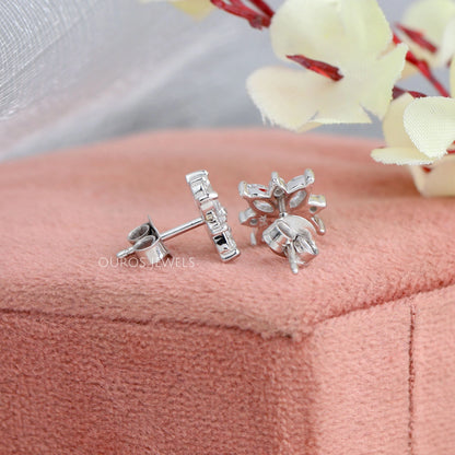 Cluster Diamond Marquise Stud Gold Earrings Earring
