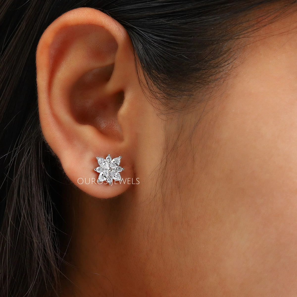 Cluster Diamond Marquise Stud Gold Earrings Earring