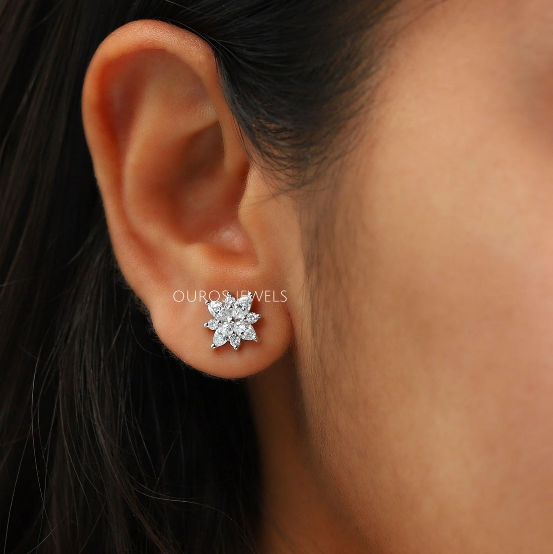 Cluster Diamond Marquise Stud Gold Earrings Earring